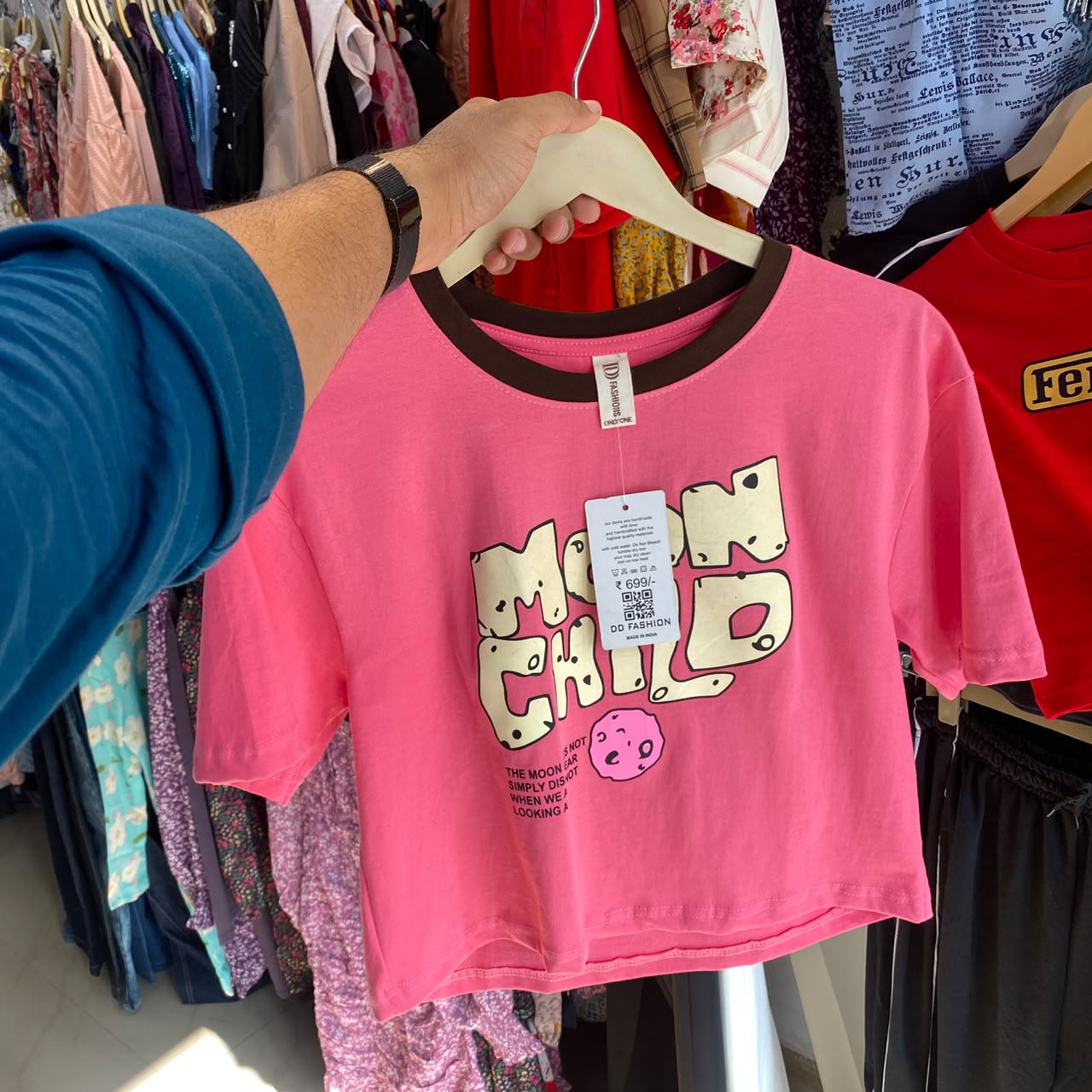 Moon Child Pink Women's Baby Tee (Fits XS, S & M)