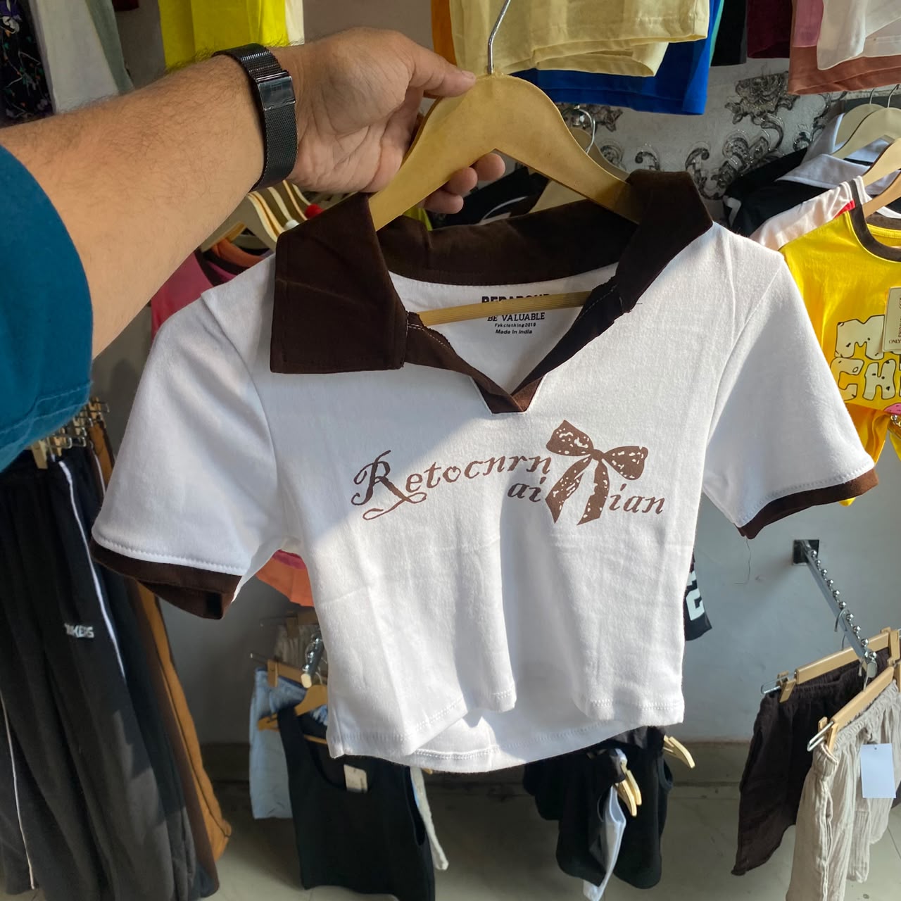 Brown Collar Women's Baby Tee (Fits XS, S & M)