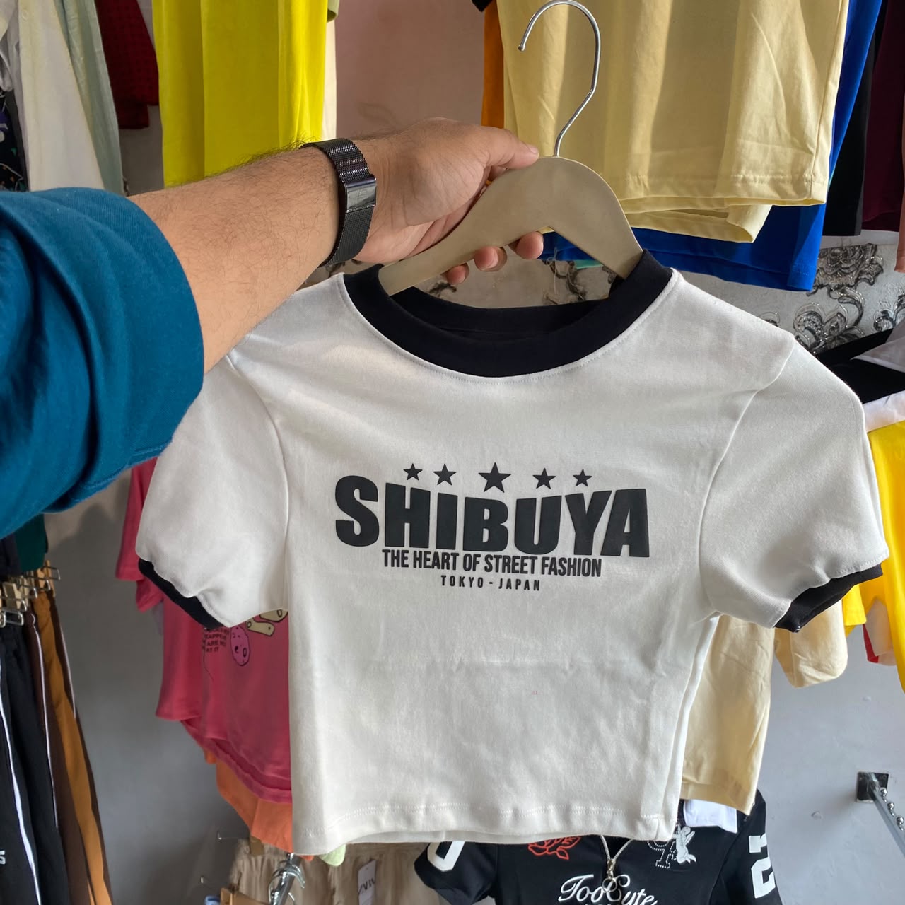 Shibuya White Stripe Women's Baby Tee (Fits XS, S & M)