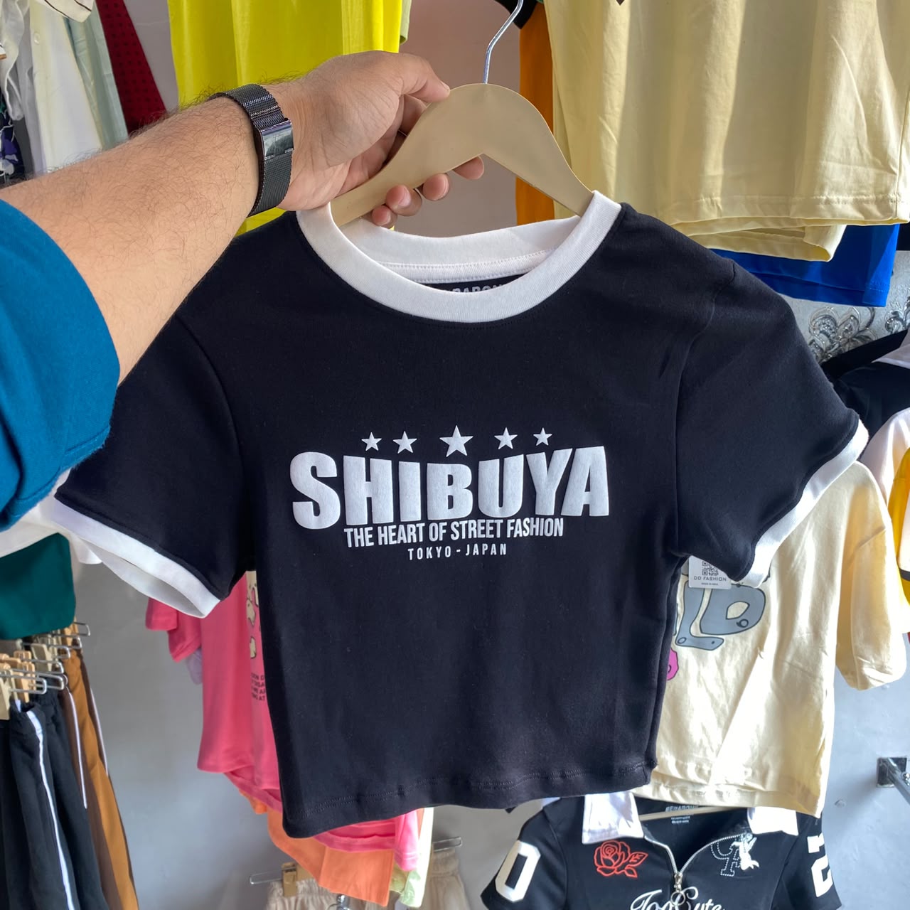 Shibuya Black Stripe Women's Baby Tee (Fits XS, S & M)