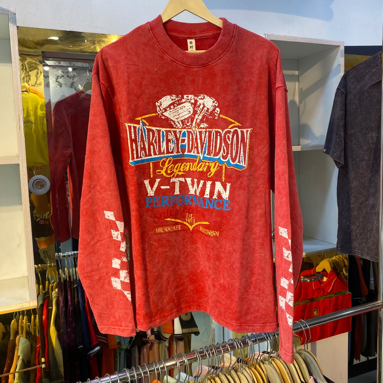 Harley Acid Wash Red Boxy Fit Tshirt (L Size)
