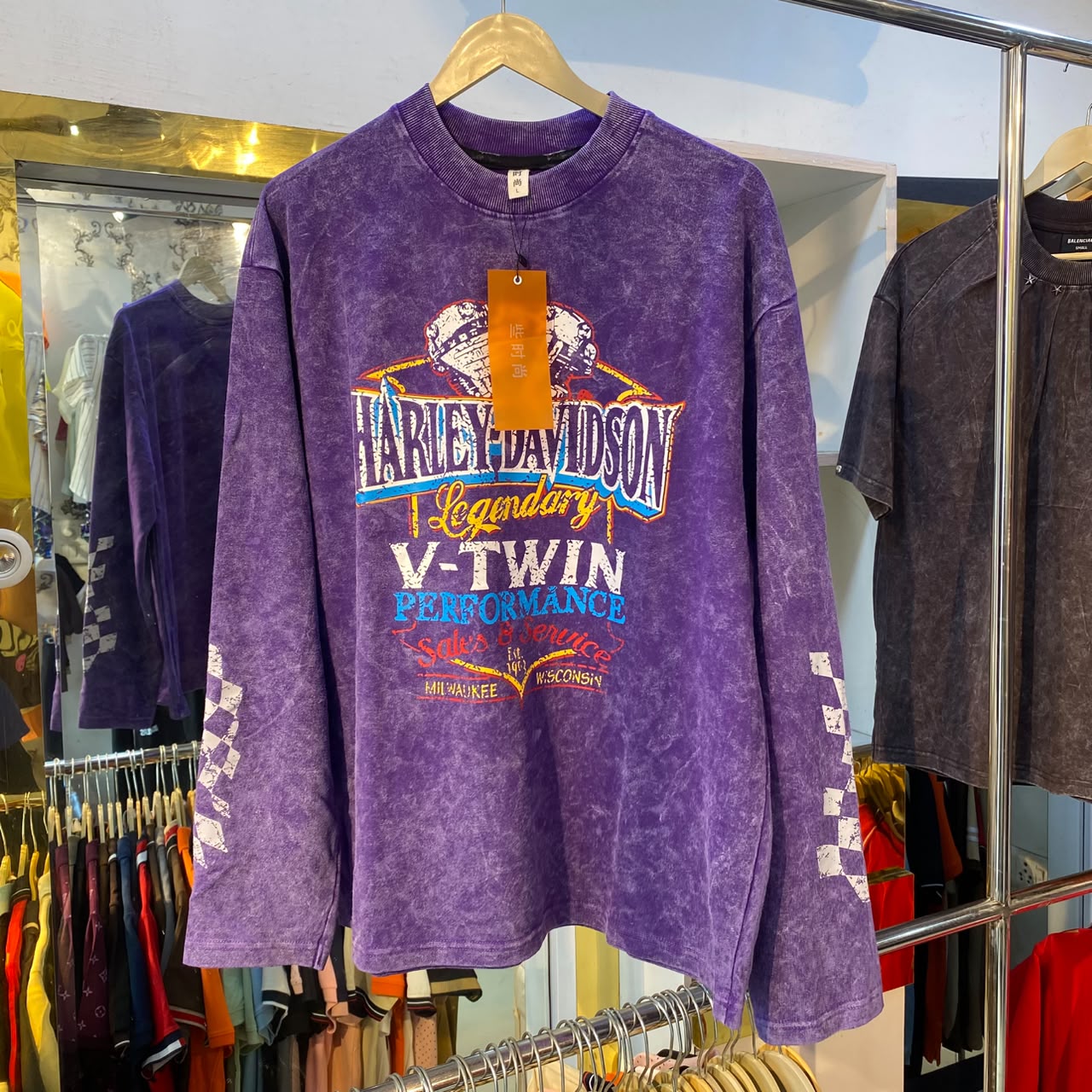 Harley Acid Wash Lavender Boxy Fit Tshirt (L Size)