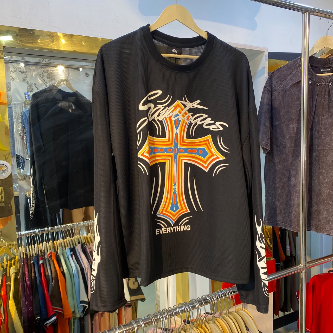 Cross Black Waffle Boxy Fit Tshirt (M Size)