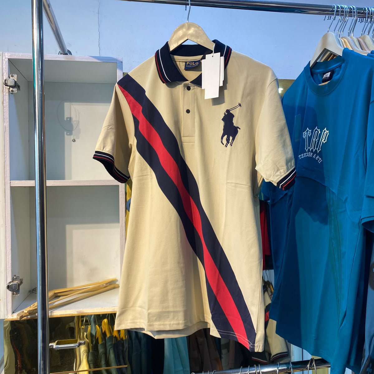 Cream Stripe Collar/Polo Tee