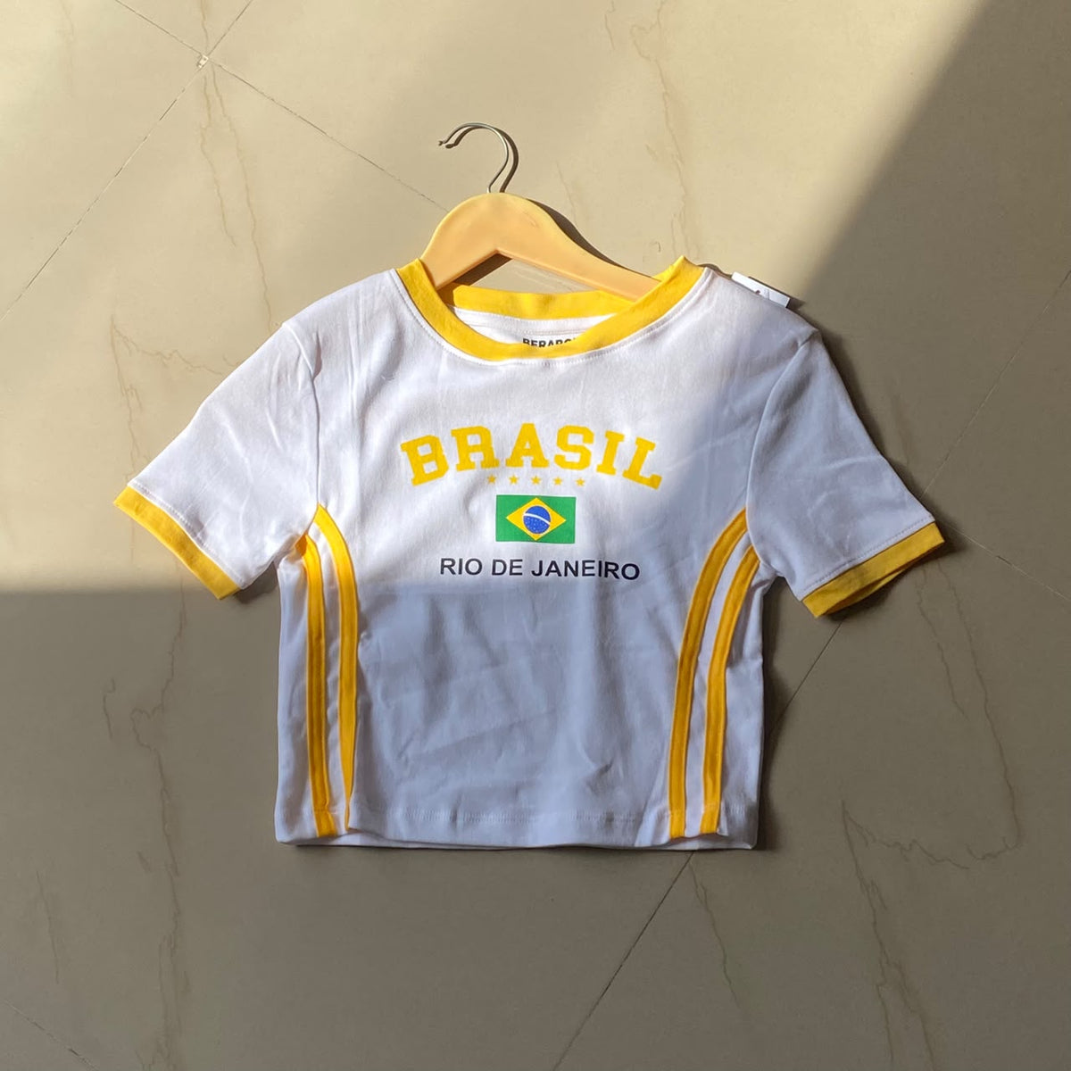 Brasil White Women's Baby Tee (Fits XS, S & M)