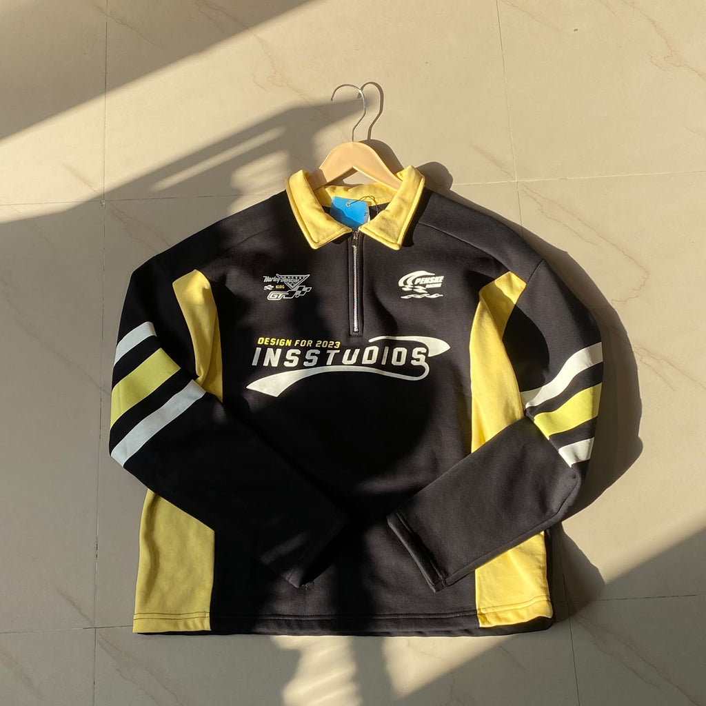 Racer Boxy Fit Black Yellow Sweatshirt